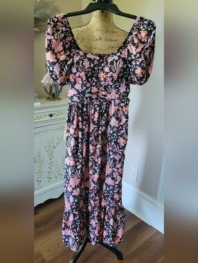Maurices Black Dress with Pink & Peach Floral Print